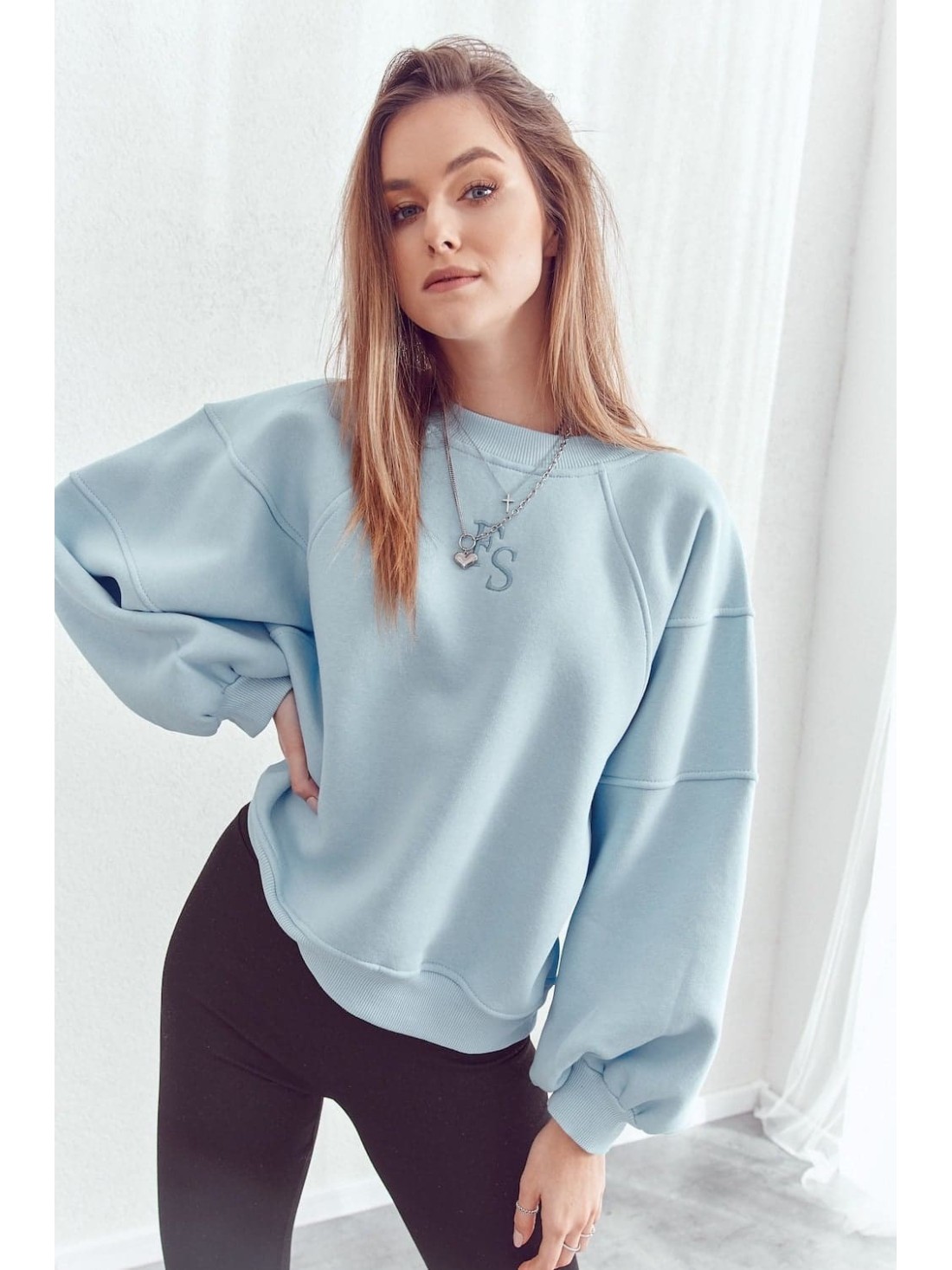 Loose, insulated sweatshirt with leggings, blue FI693 - Online store - Boutique